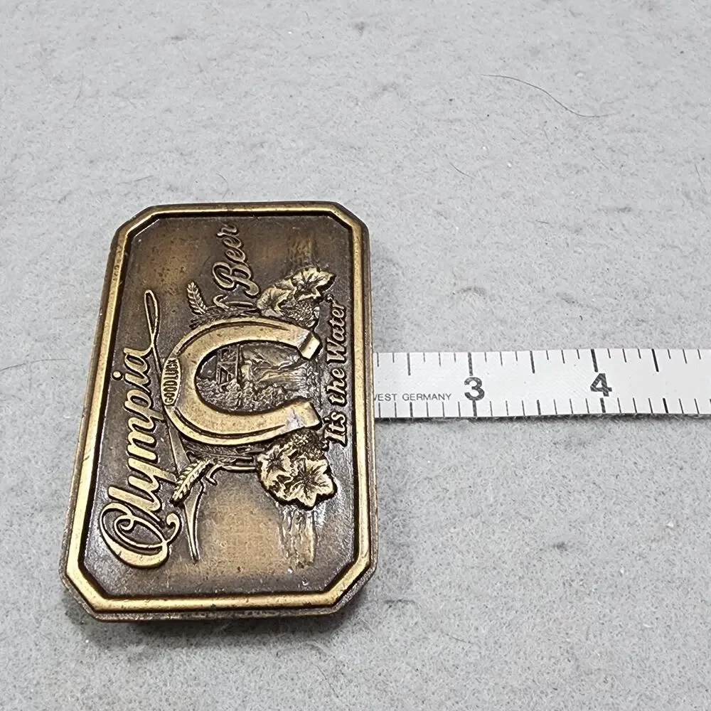 Olympia Beer It's The Water Belt Buckle Olympia Horseshoe Waterfall Vintage 1970